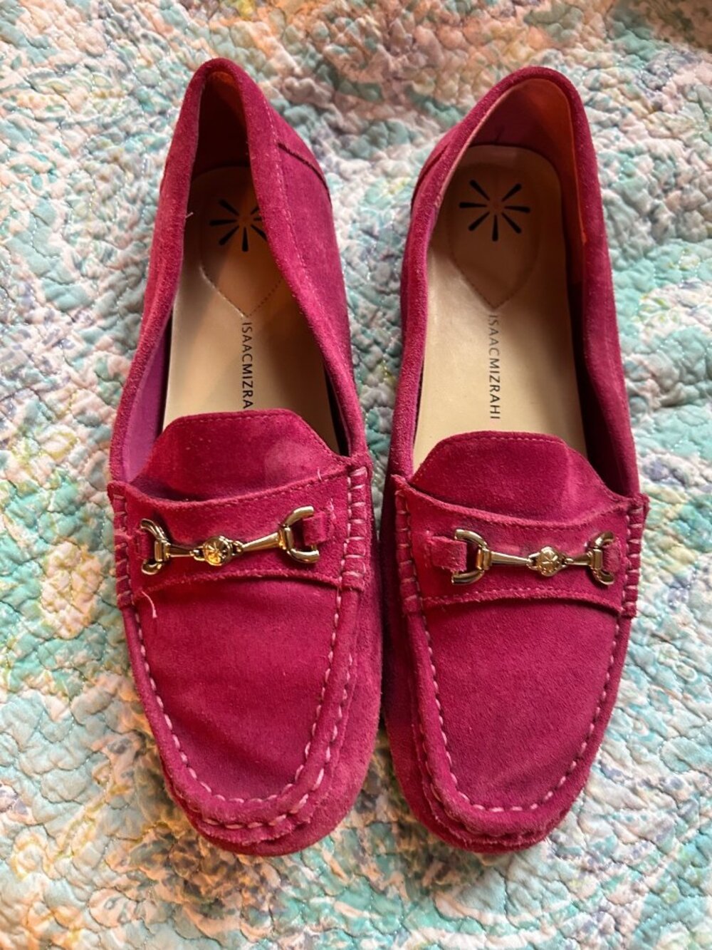 Isaac Mizrahi Live! Pink Suede Driving Loafers | Gold Bit Detail | Size 9M